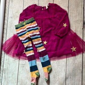 Matilda Jane holiday pink  Dress with Star Details and Striped Tights 4 years